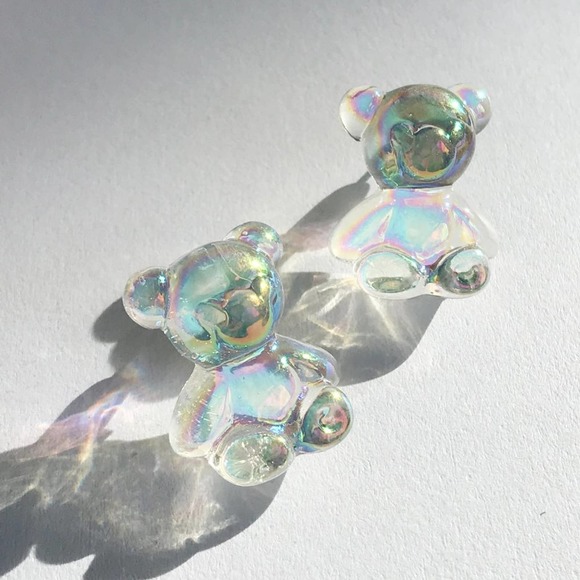 Iridescent Holographic GUMMY BEAR Stud Earrings - Picture 3 of 5